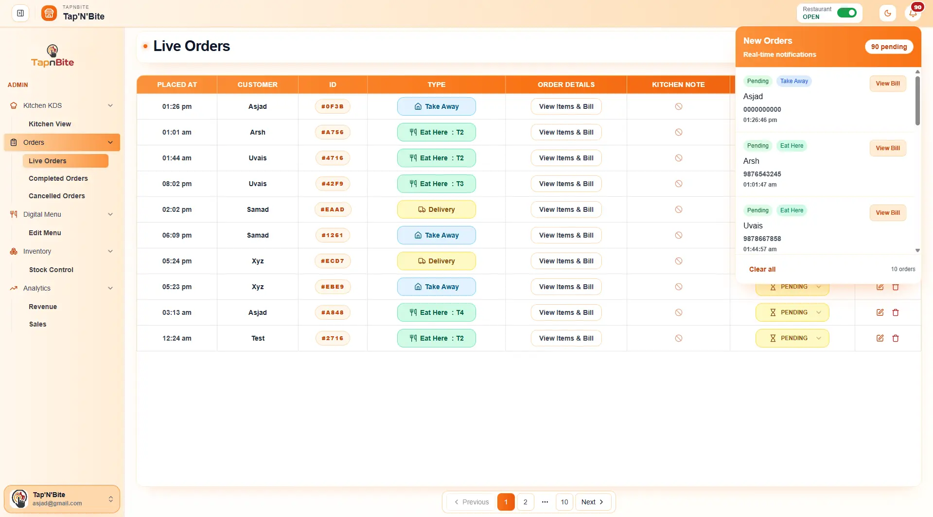 Live Order Management
