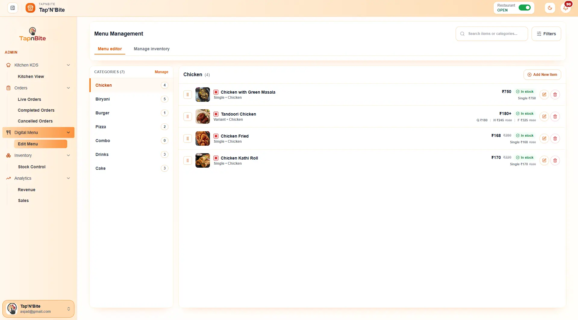 Menu Management